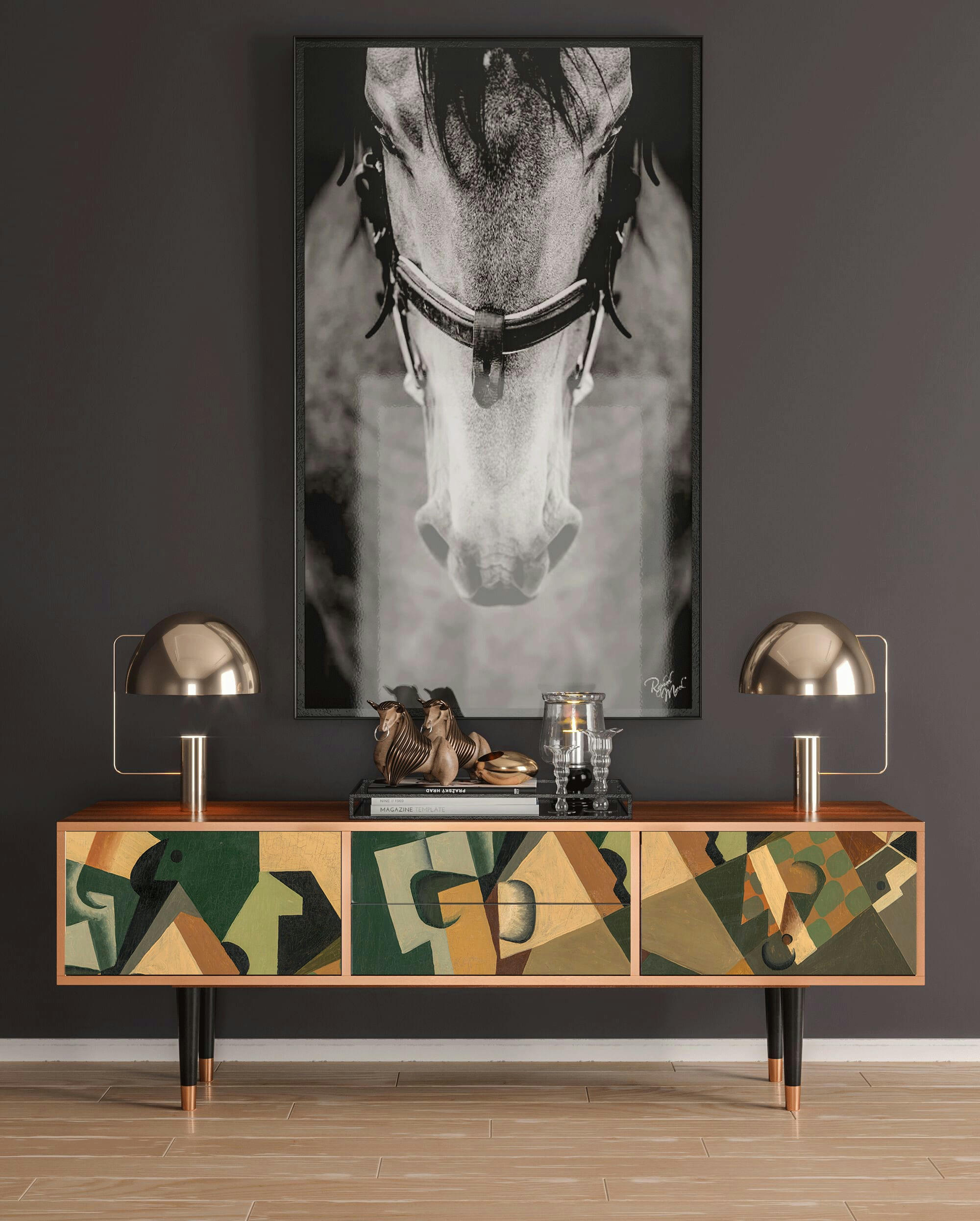 GLASS AND CHECKERBOARD BY JUAN GRIS - Meuble TV  multicolore 2 tiroirs et 2 portes L 170 cm