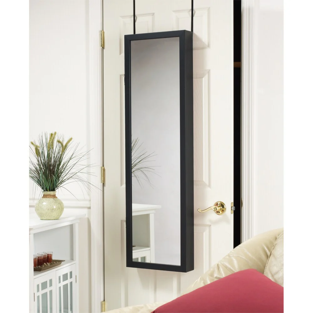 Black Over-the-Door Mirrored Jewelry Armoire