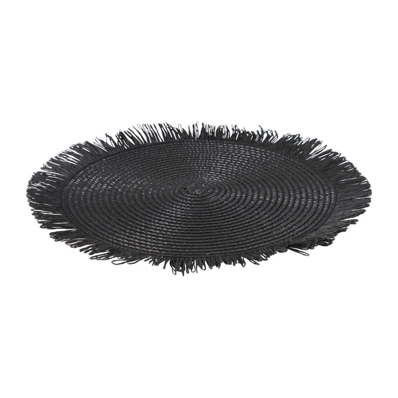 Placemat franjes - zwart - &Oslash;38 cm