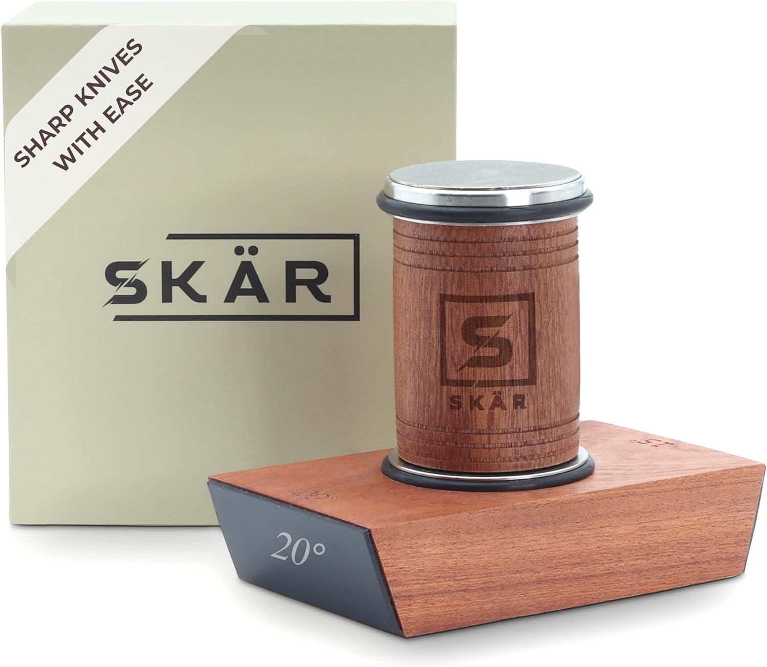 Rolling Knife Sharpener Kit - Premium Solid Wood Rolling Sharpener for Knives w/Magnetic Angle Base & 2 Diamond Grinding Discs - Kitchen knife sharpener - Perfect Knife Sharpening stone Kit for Gifts