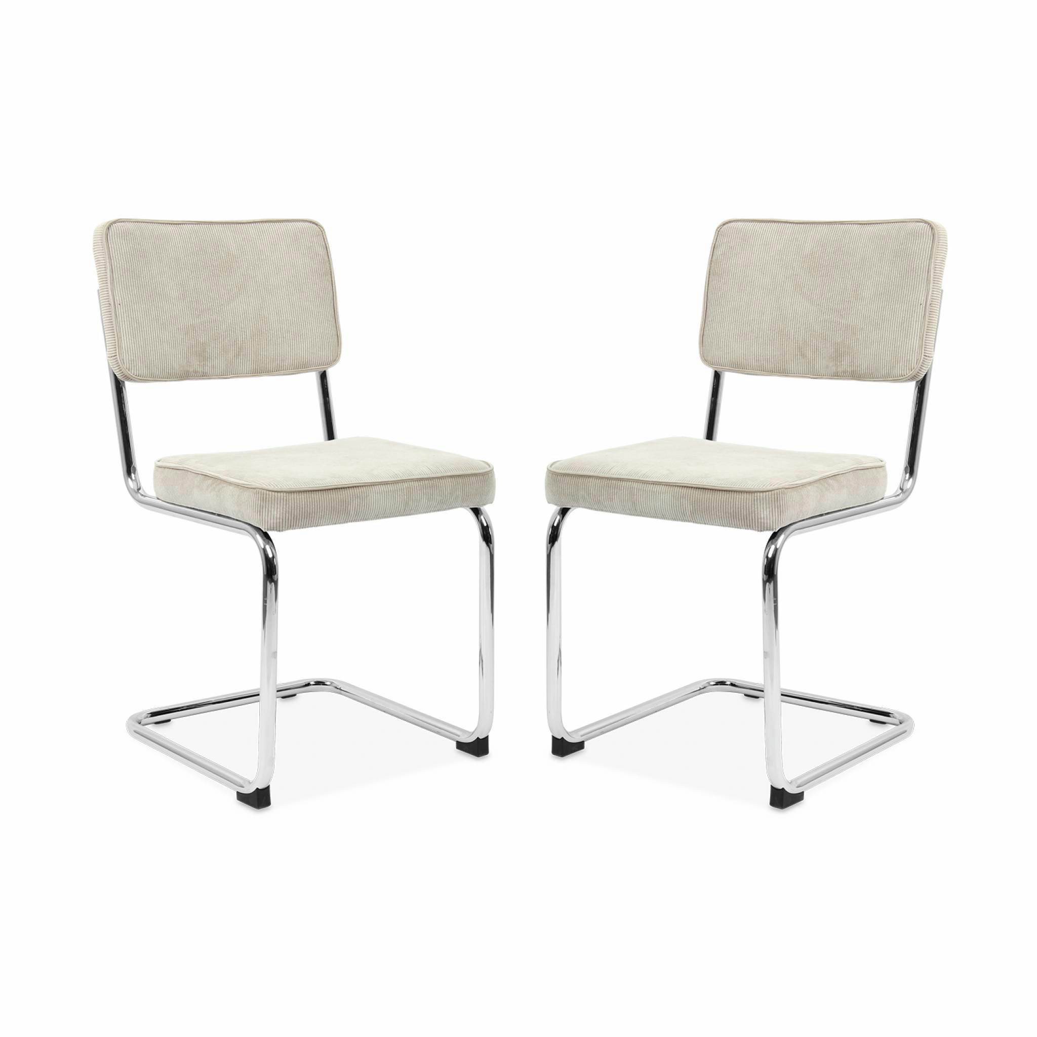 MAJA - 2 chaises cantilever en velours côtelé crème