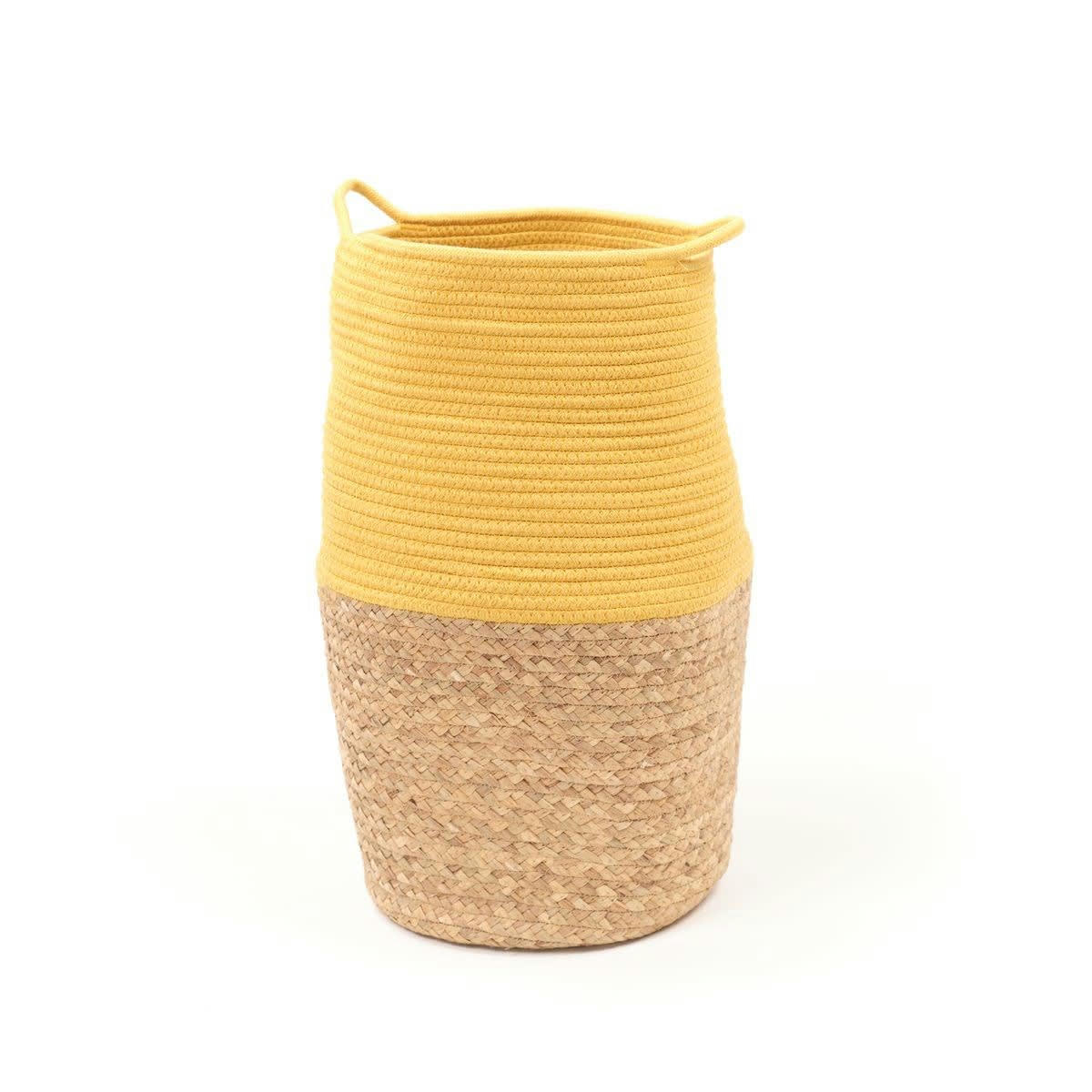 LA FACTORY - Panier long tressé en coton jaune 30x50