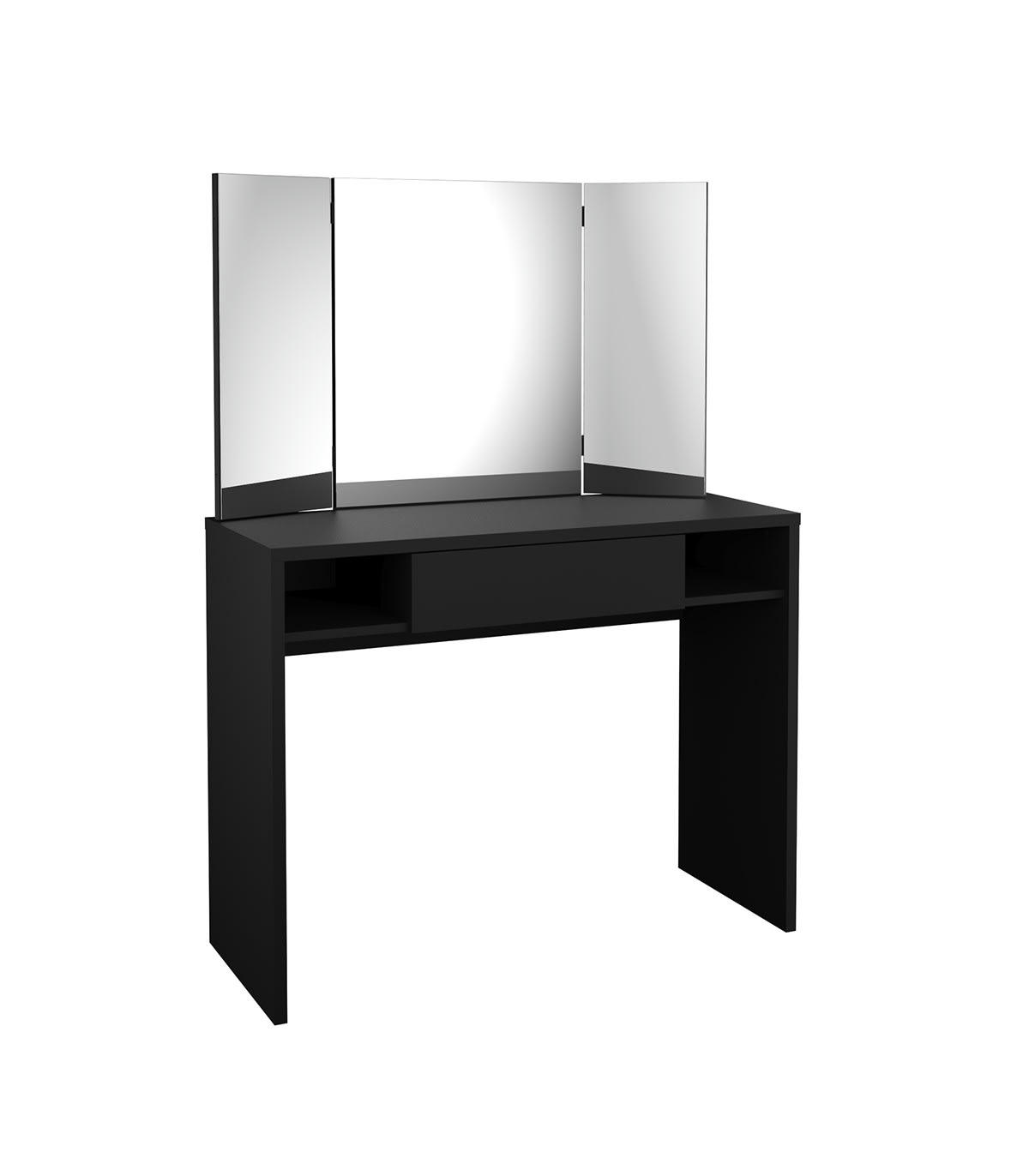 SCHMINKI - Coiffeuse 1 Tiroir 2 Niches avec Miroir 3 Pans