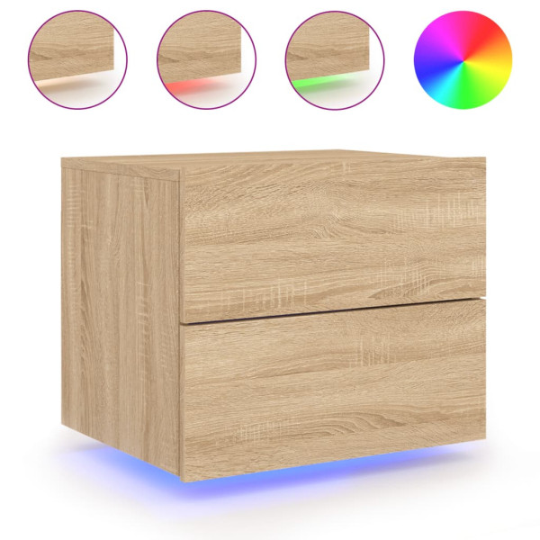 Szafka Nocna Stolik Komoda Brązowa Wisząca z LED Do Sypialni 50x39x41 cm