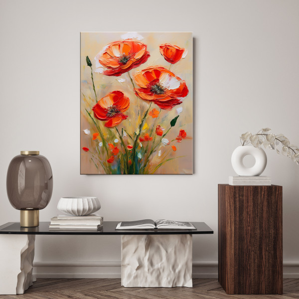 Feeby Obraz na płótnie, Czerwone polne malowane maki 40x60