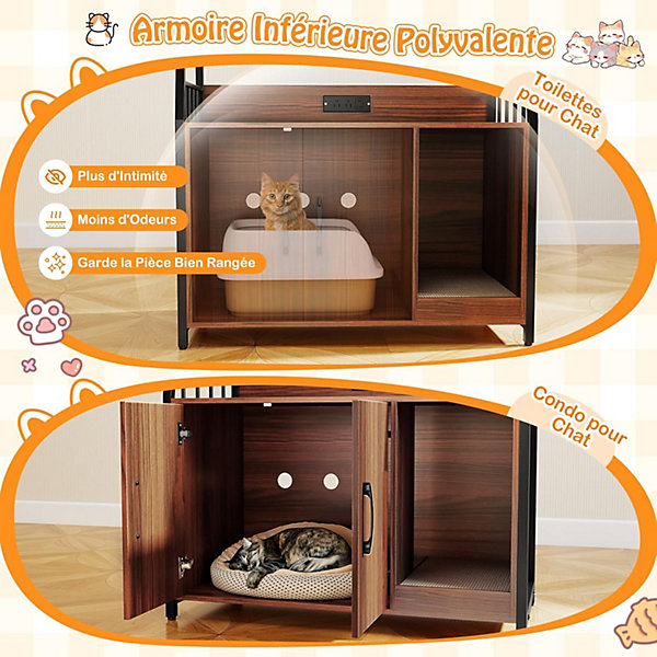 Maison pour Chat Extérieure Isolée, Niche pour Chat en Bois avec Mousse Isolante, 2 Porte Ouvrables, 88 x 55 x 69 cm, Naturel