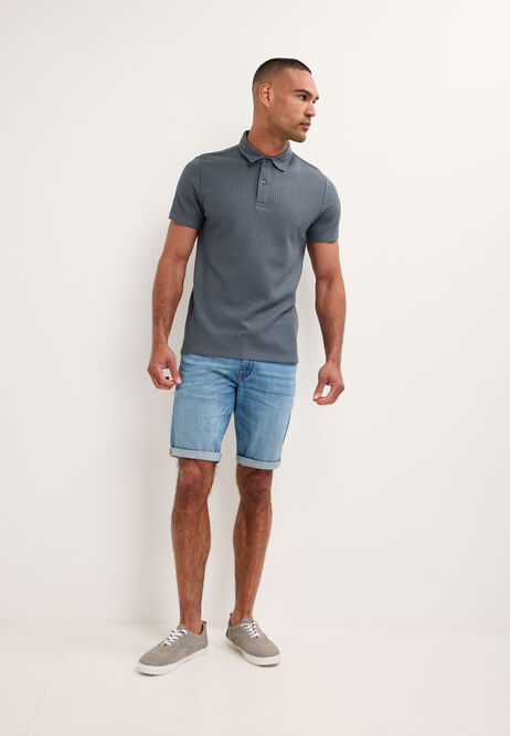 Mens Blue Textured Polo Shirt