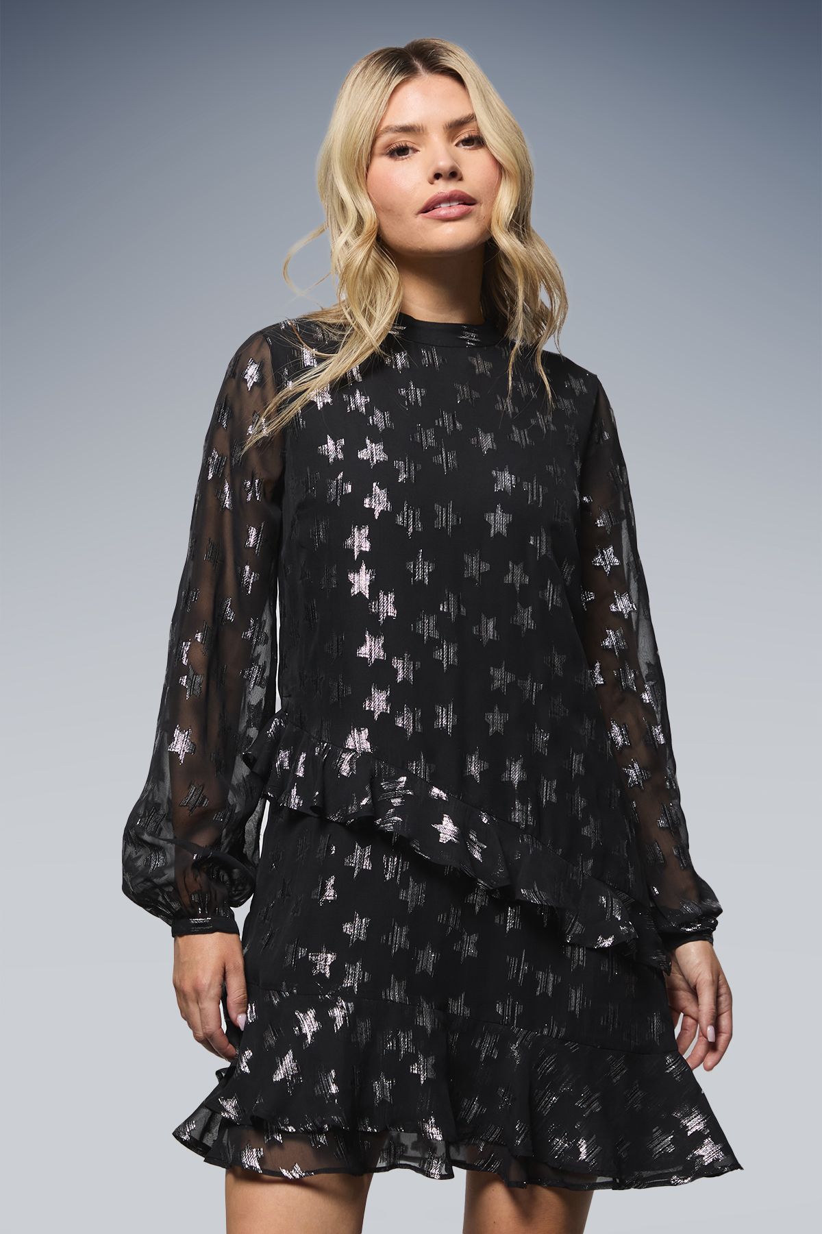 Dorothy Perkins DP Luxe Star Jacquard Ruffle Shift Mini Dress