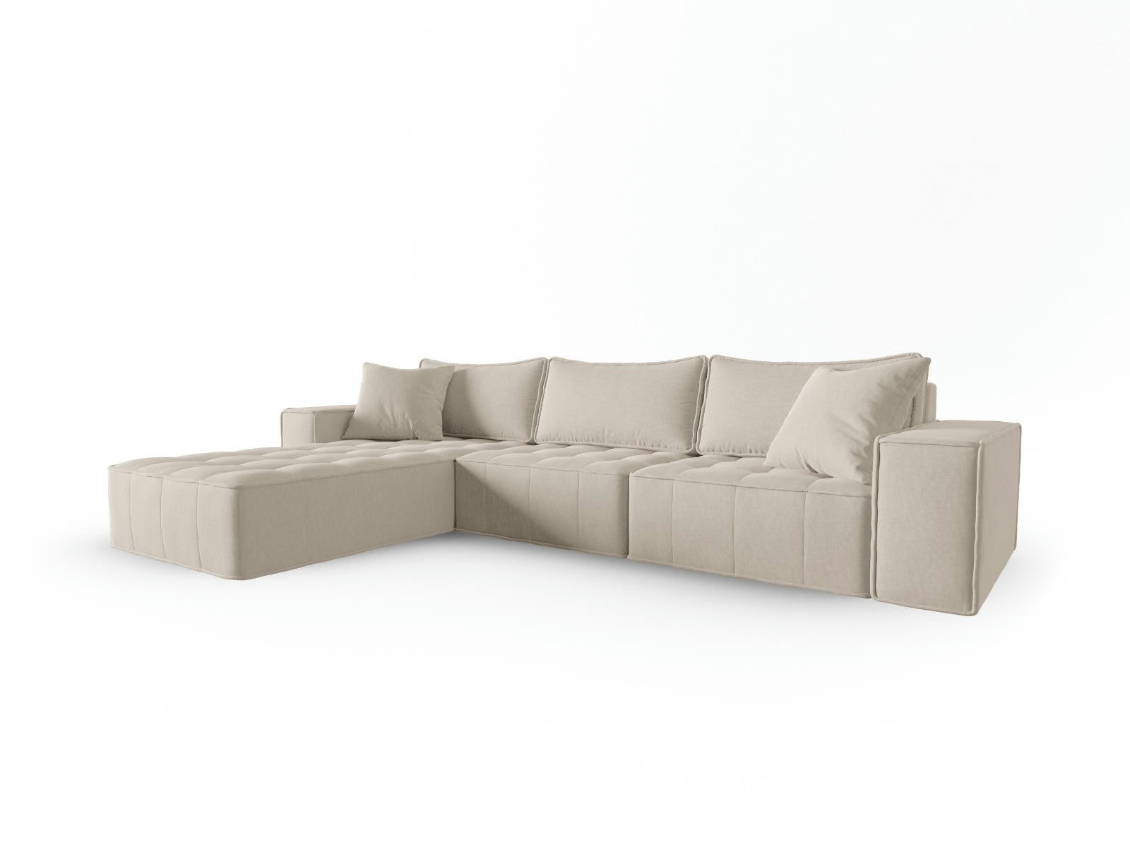 MIKE - Canapé d'angle gauche modulable 5 places en tissu structurel beige