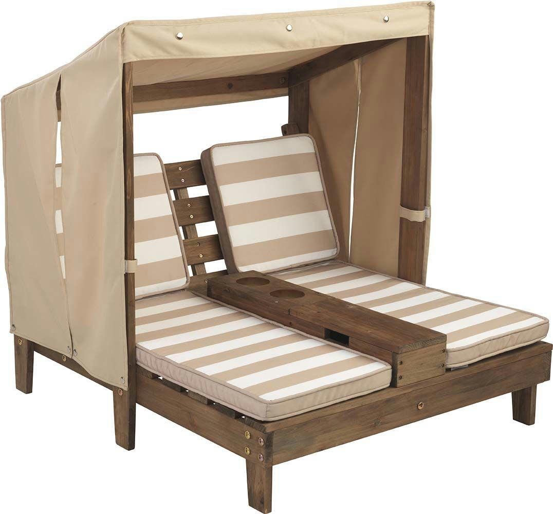 - Double chaise longue enfant avec porte-gobelets blanc et beige