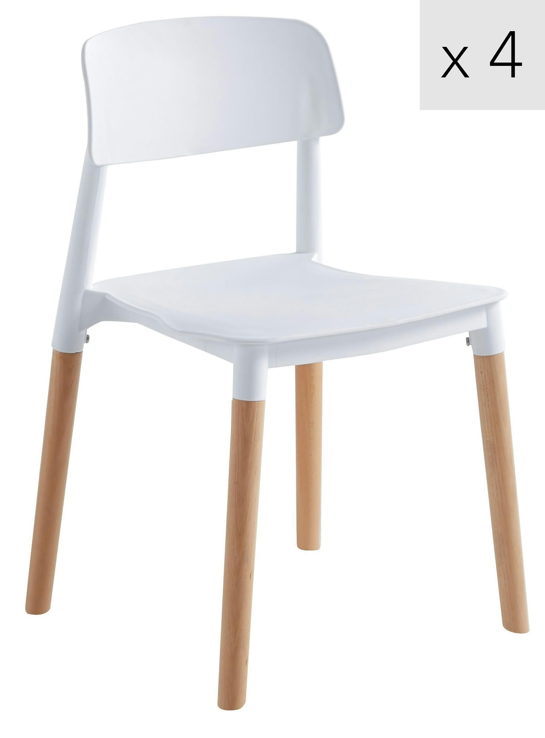 - Lot de 4 chaises scandinaves en bois et polypropylène blanc