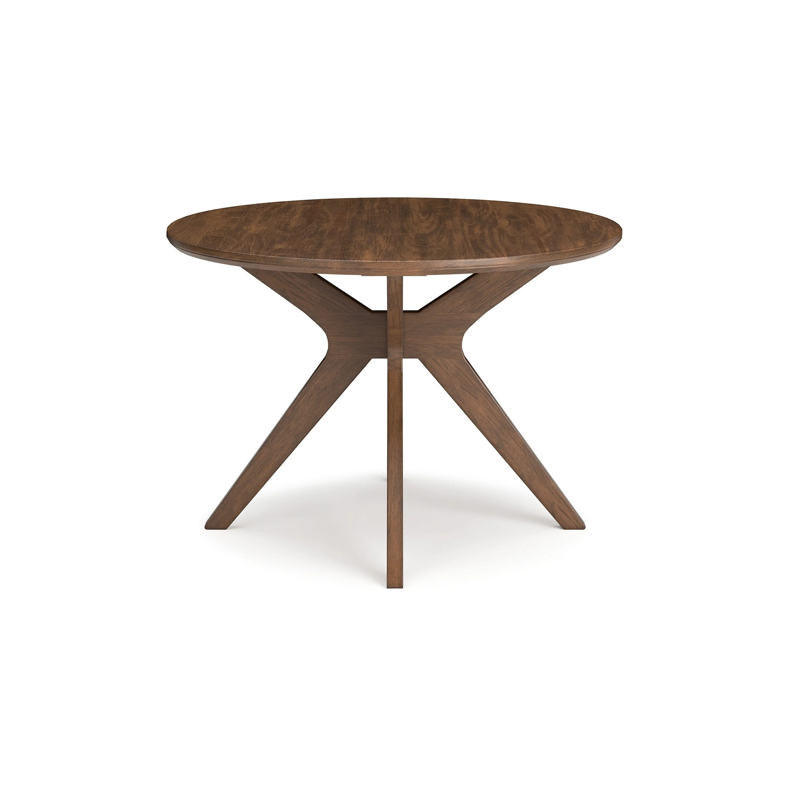 Jeyn Round Dining Table, Modern Curved Base, 45 Inch Brown Mango Wood