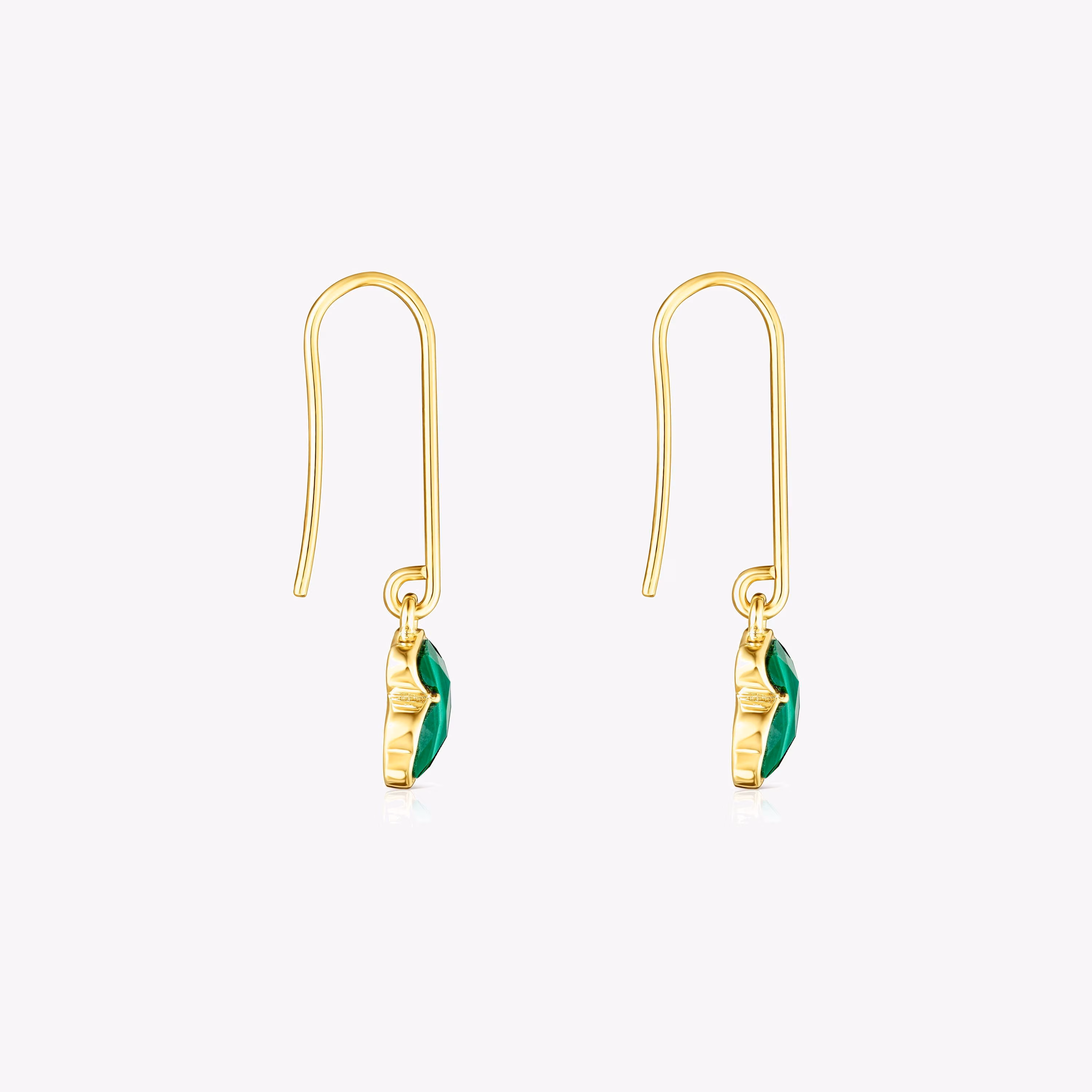 Pendientes largos con baño de oro 18 kt sobre plata y malaquita Icon Color