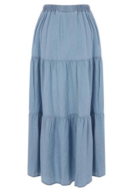 Womens Blue Denim Look Tiered Skirt