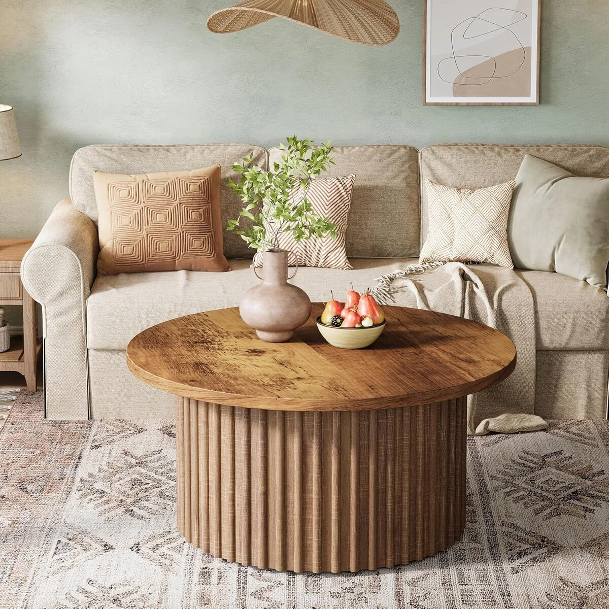 31.5 Round Coffee Table, Farmhouse Circle Coffee Table Accent Center Table