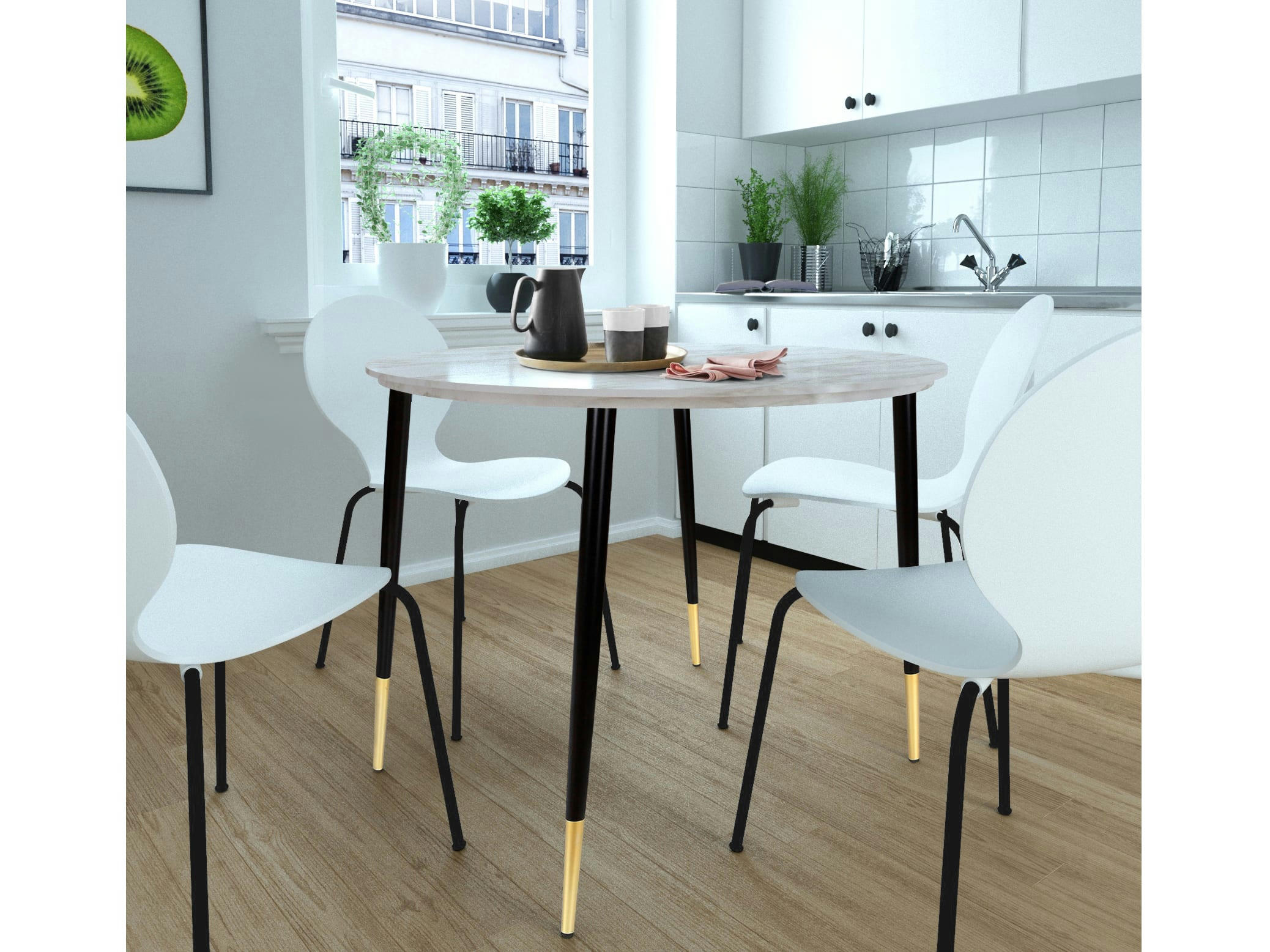 MONZA - Table de salle à manger 100 cm 6 personnes en marbre Noir/Or