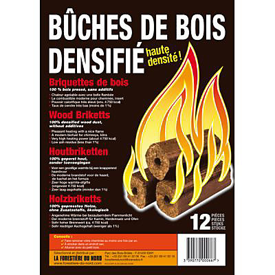 Bois densifié 12 bûches de 20cm - prêt à l'emploi <10%