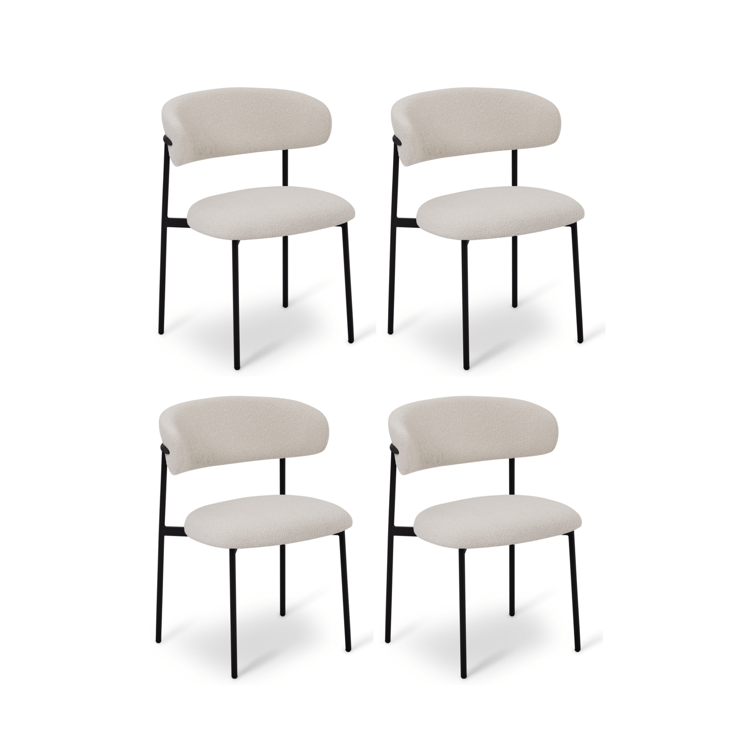 Furnhouse eetkamerstoel Diana - Crème wit - Stof (Bouclé) - Set van 4