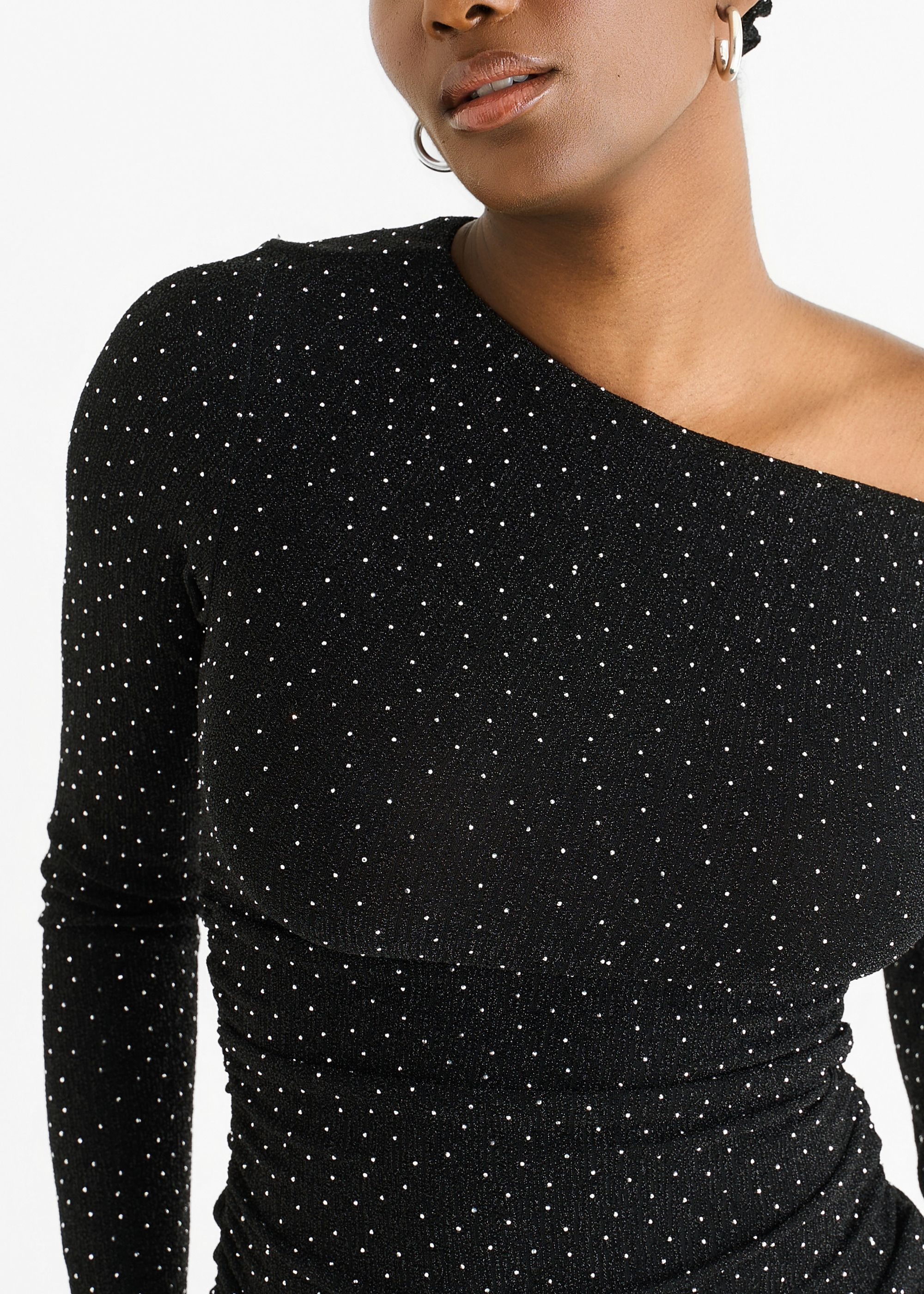 Gini London Black Diamante Slash Neck Top