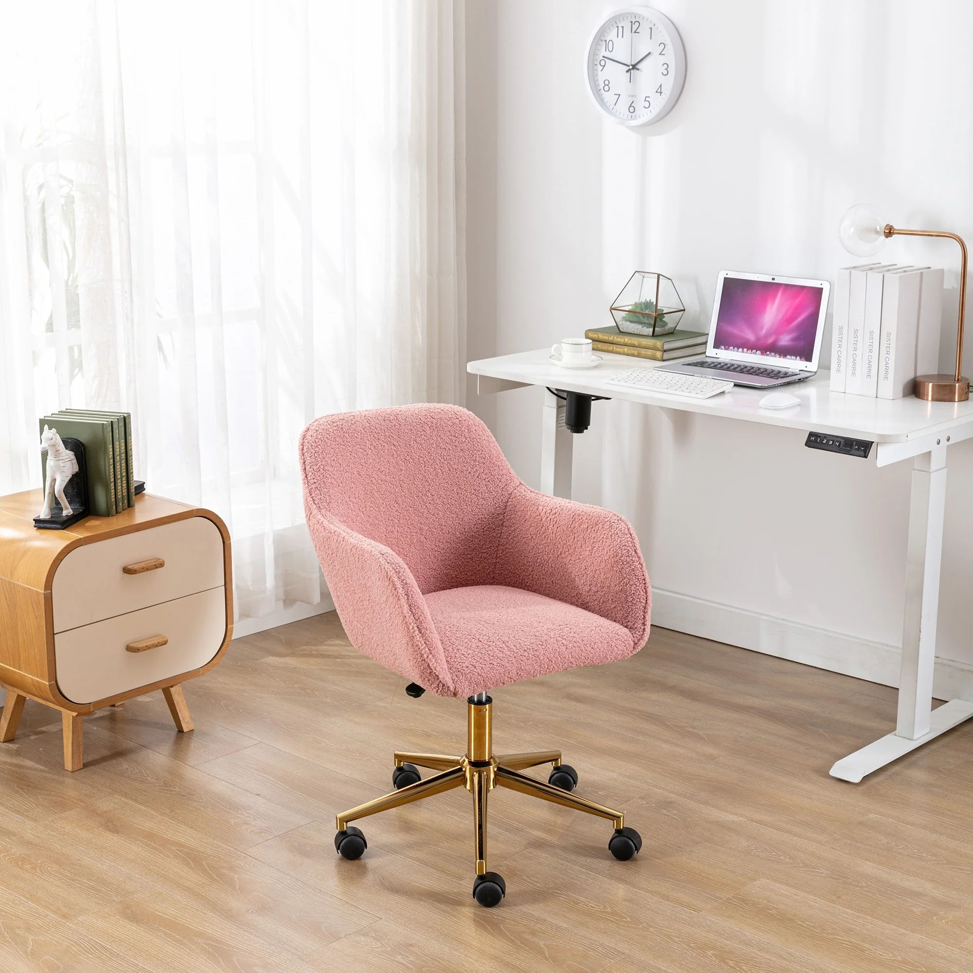 Teddy Fabric Home Office Chair with Metal Legs, Swivel Task Chair with Wheels, Upholstered Armchair with Adjustable Height - N/A