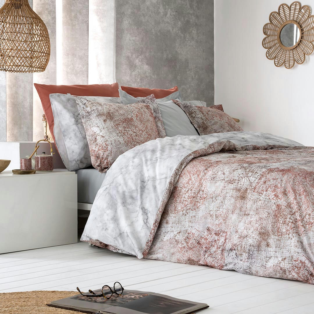 OBA HDC - Housse de couette réversible en percale de coton  155x220 cm gris