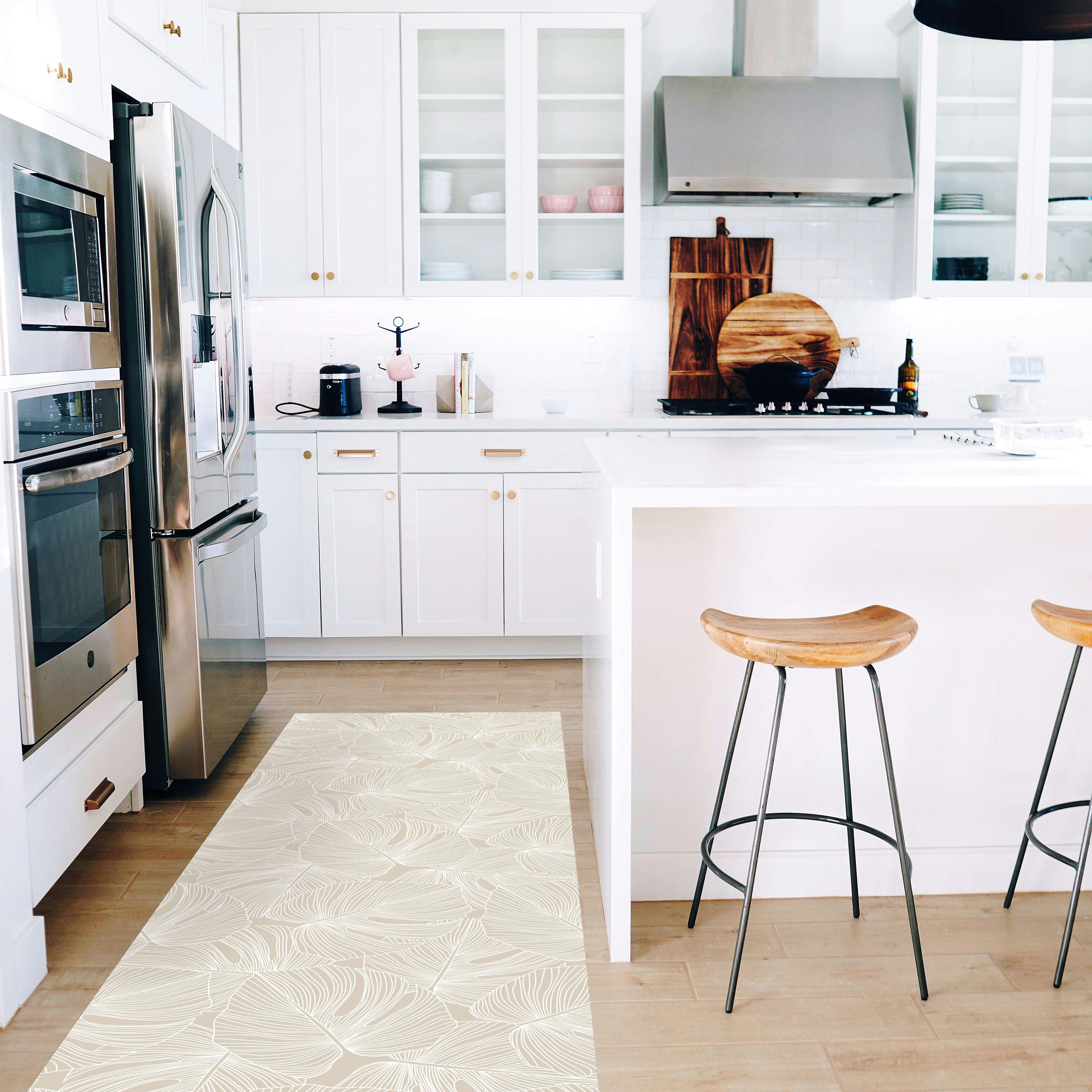 PALMS - Tapis en vinyl palmiers écru 48x198 cm