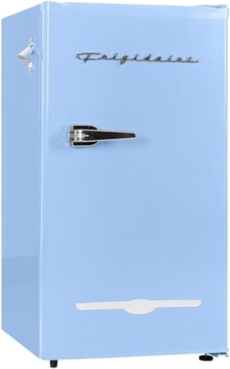 Frigidaire Retro Compact Fridge with Chiller, 3.2 cu ft Countertop Fridge with Built-In Bottle Opener, Compact Refrigerator for Office, Bedroom, Dorm Room or Cabin - 16.5 D x 19 W x 31 H (Blue)