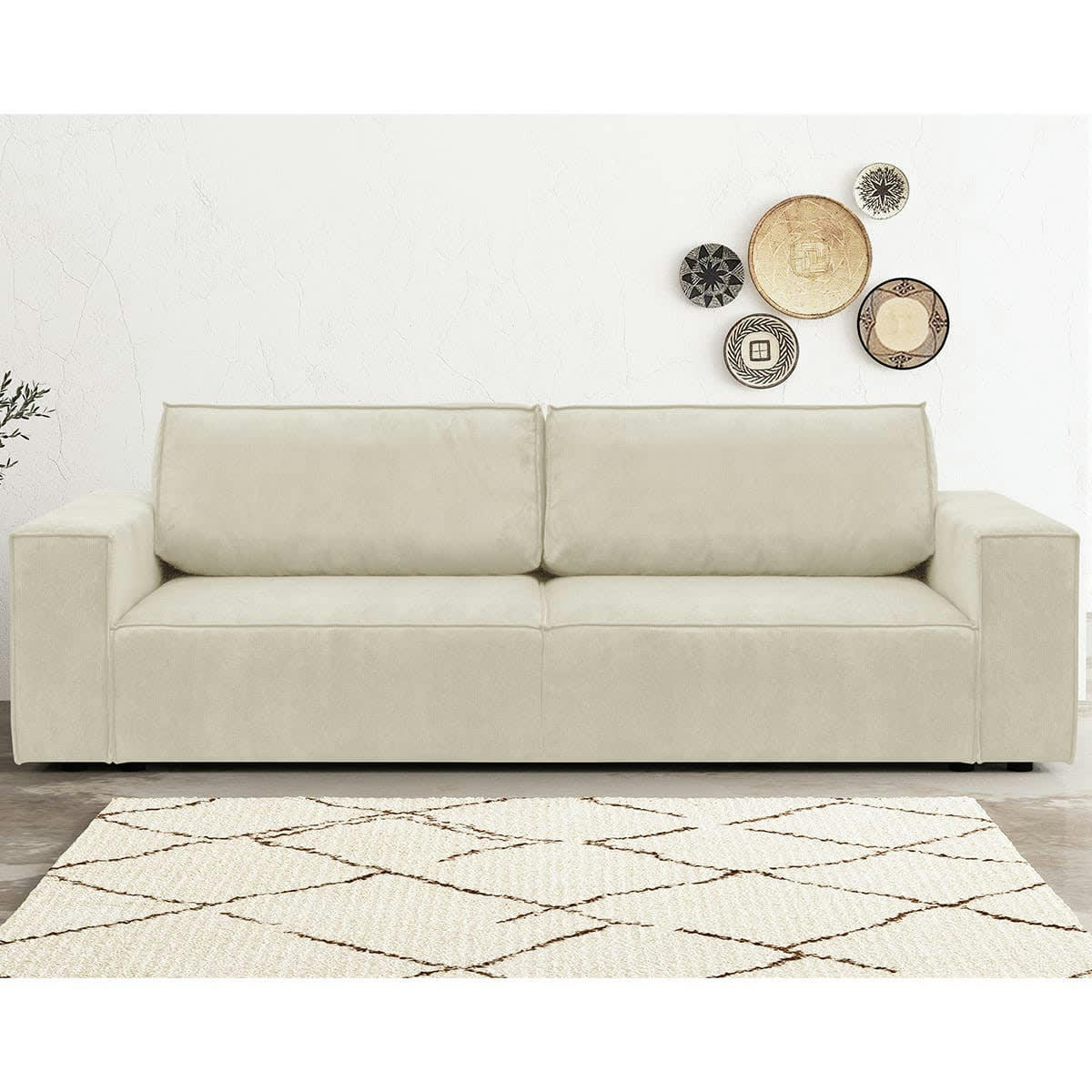 HARPER NEW - Canapé 3 places convertible + coffre en velours fines côtes beige