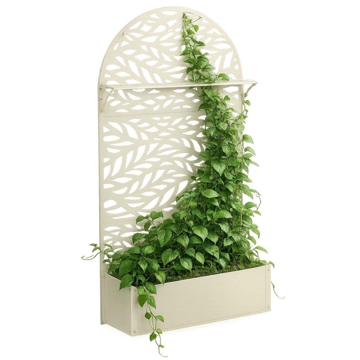 Mica Decorations Sapri Plantensteun - Plantenbak met Klimrek voor Klimplanten - Plantenstandaard Vrijstaand of tegen Muur - 90 x 33 x 180 cm - Off