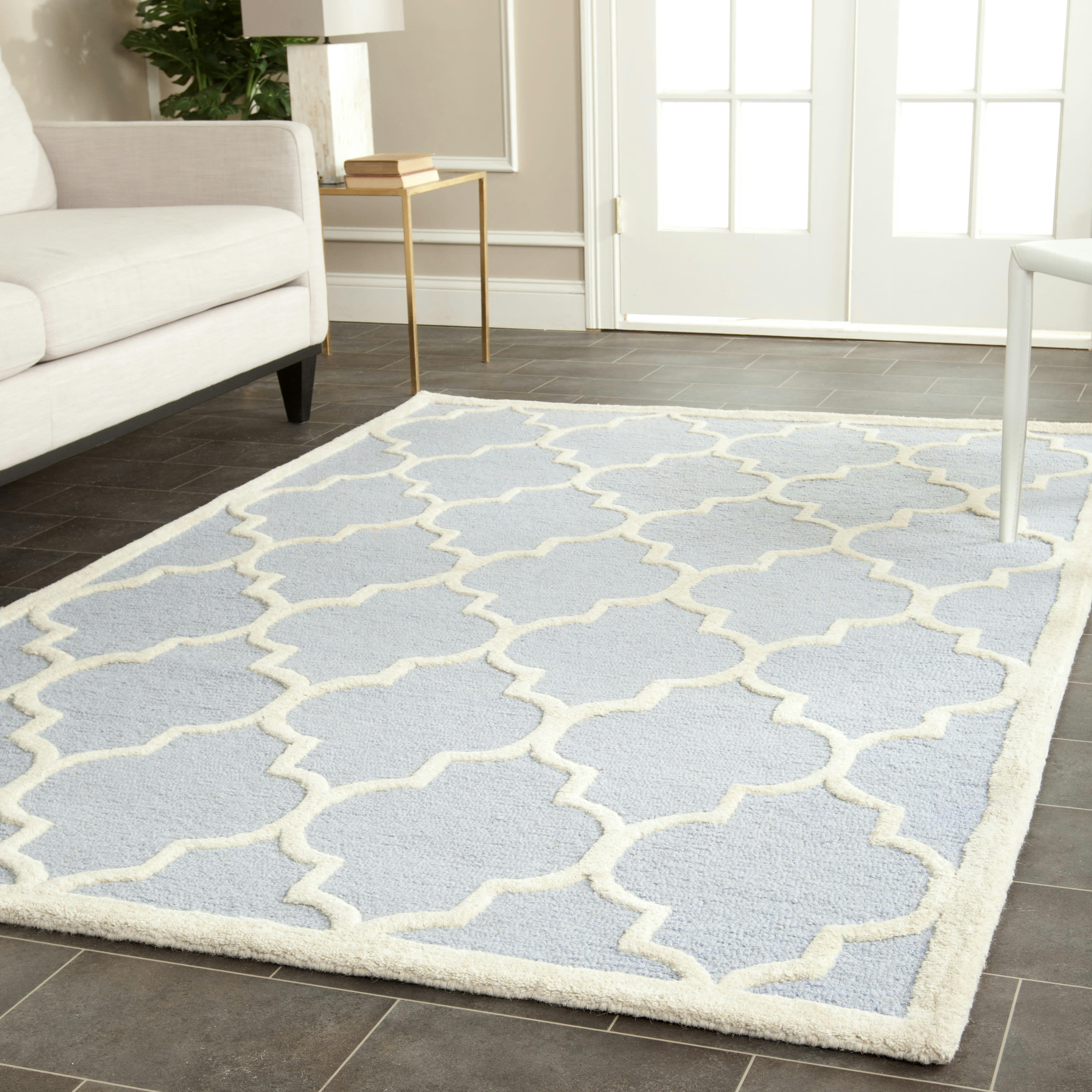 CAMBRIDGE - Tapis de salon interieur en bleu clair & ivoire, 152 x 244 cm