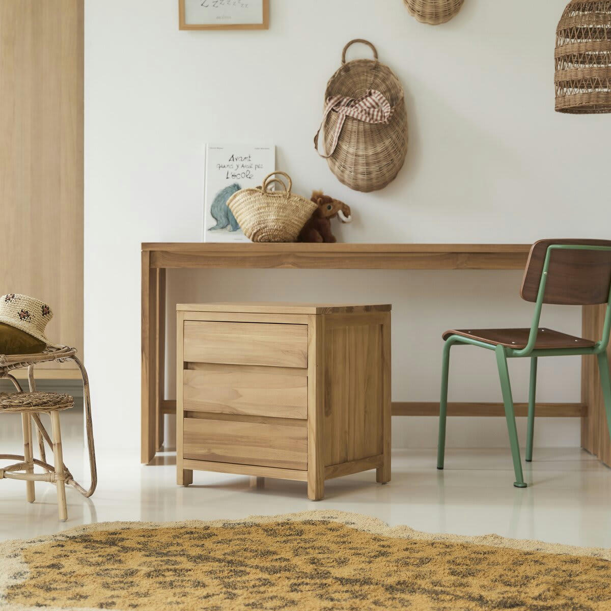 EDEN - Bureau enfant en teck massif avec caisson de rangement