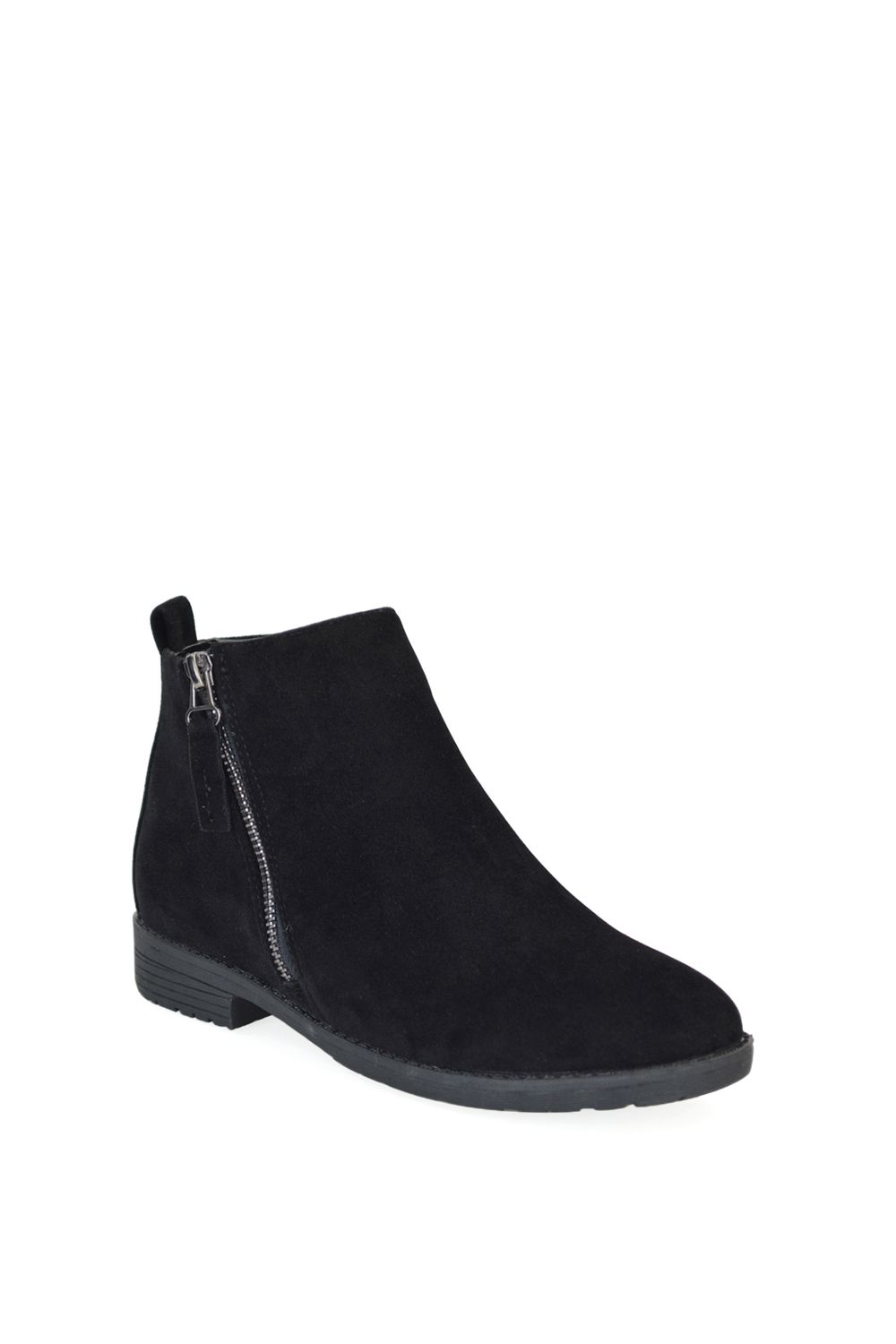 XY London 'Nicola' Low Block Heel Zip Up Flat Ankle Boots