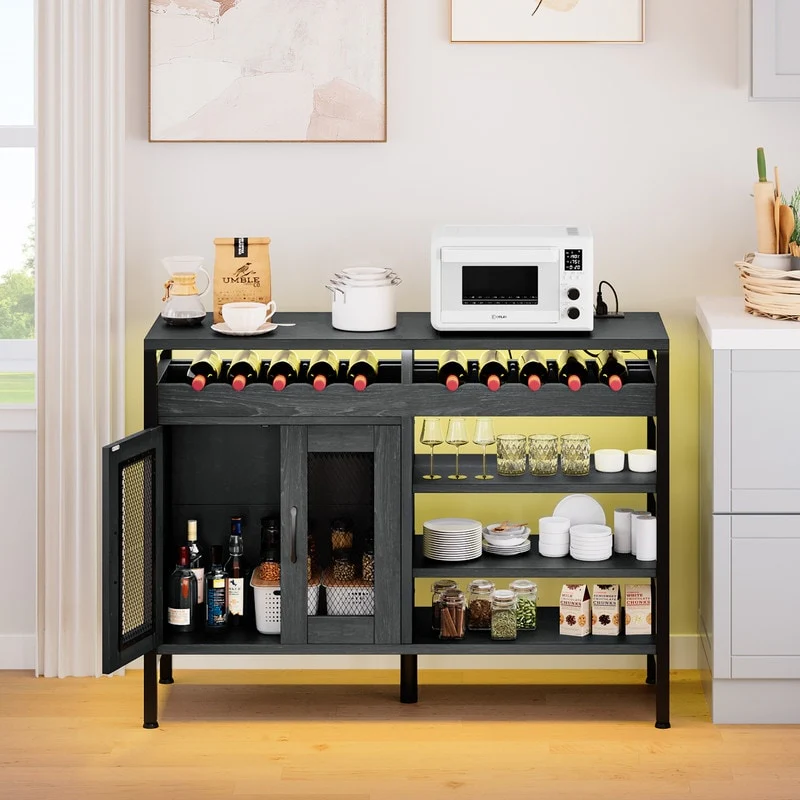 Bar Cabinet with Wine Rack Storage and LED