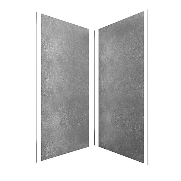 Pack de 2 panneaux muraux de salle de bains, gris foncé effet pierre avec profilés chromés, l.90 90 x H.210 x P.0,3 cm, Galedo Homestone