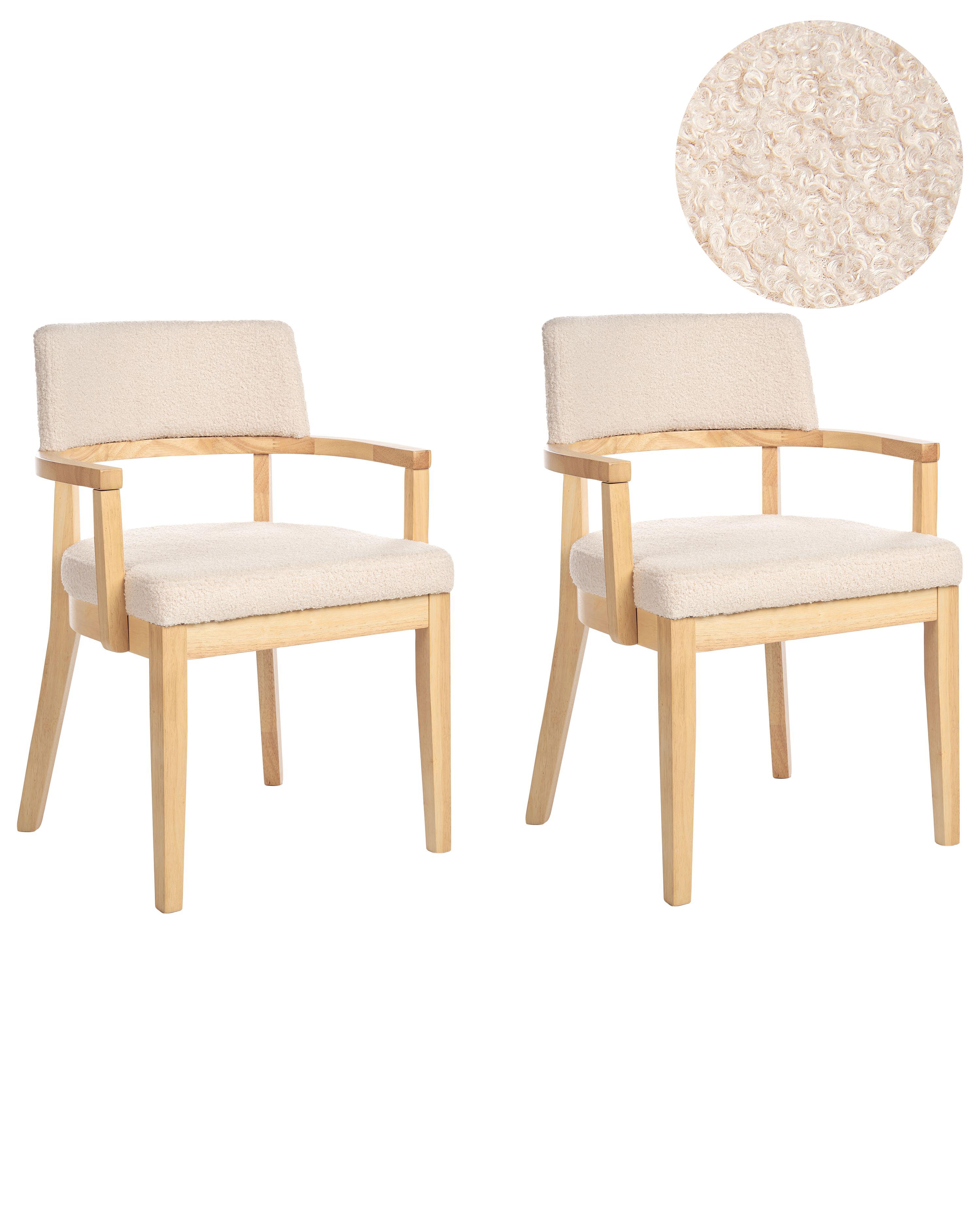 Set of 2 Dining Chairs DALBO Boucle Light Brown/ Beige