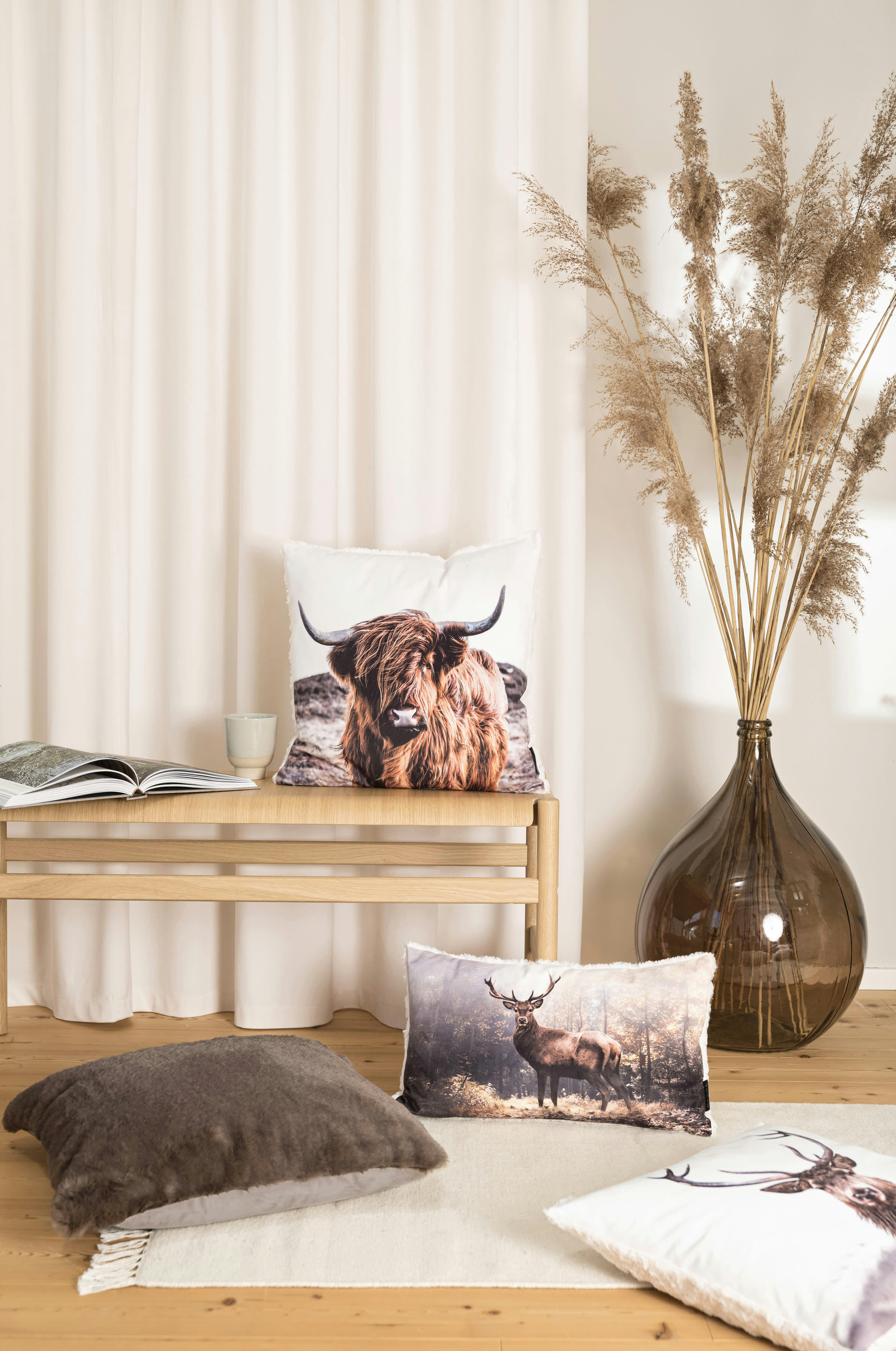 INTO THE WILD - Housses de coussin cerf, polyester, verso peluche - Lot de 2 - 50x30