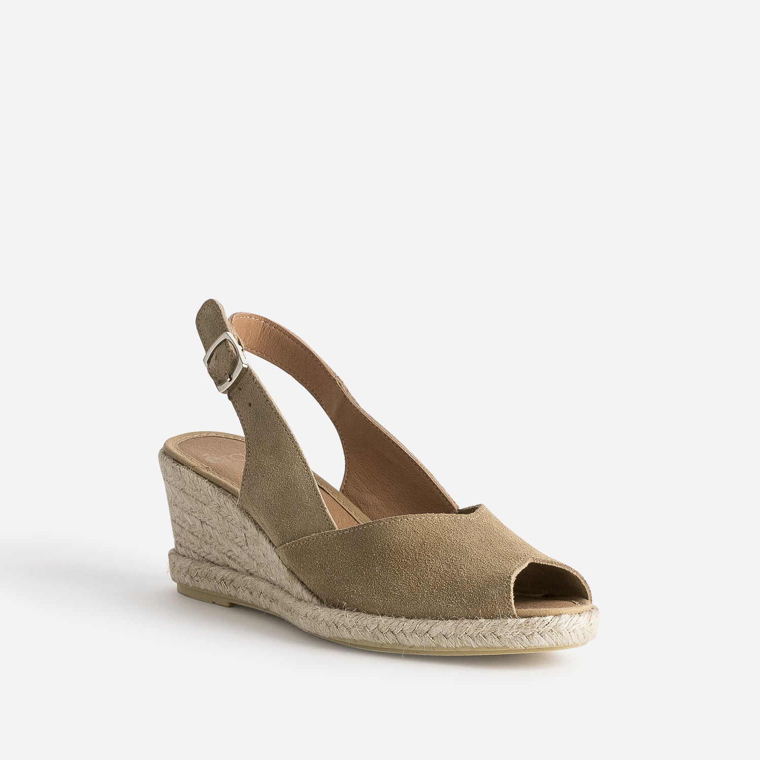 Espadrille compensée beige cuir velours éco-conçu
