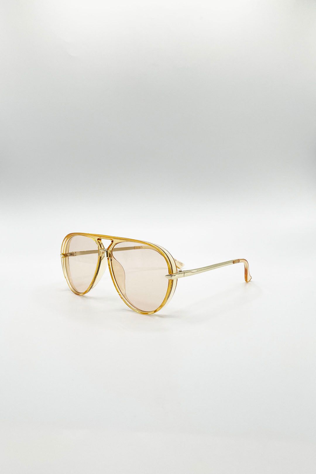SVNX Bold Aviator Metal Arm Sunglasses In Champagne In Champagne