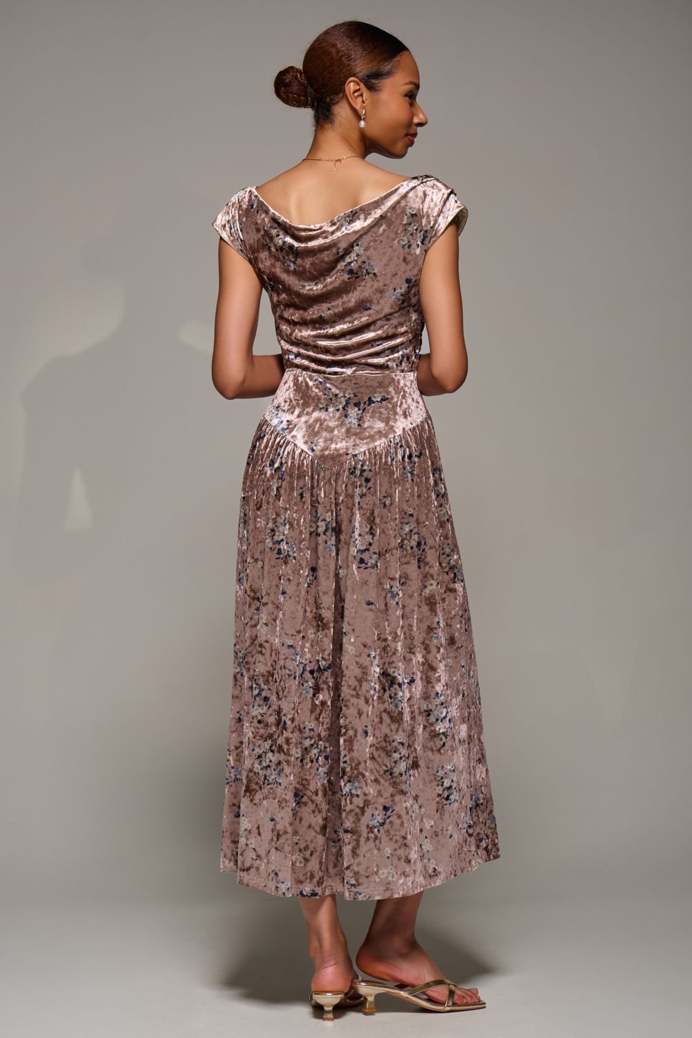 Jolie Moi Cowl Neckline Draped Velvet Midaxi Dress