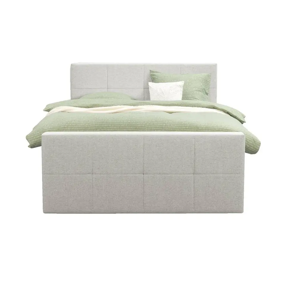 Boxspring met opbergruimte en voetbord Liv geblokt - ecru - 180x200cm