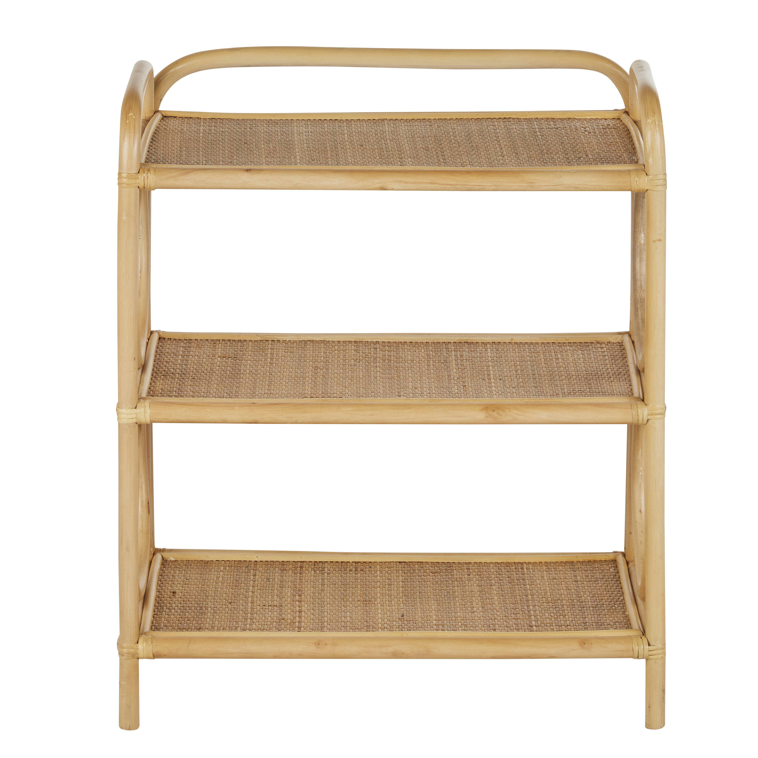 ALAN - Bout de canapé vintage en bois de peuplier et rotin