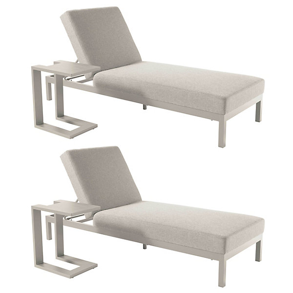 Lot de 2 bains de soleil inclinale avec tablettes en aluminium crèmeOviala