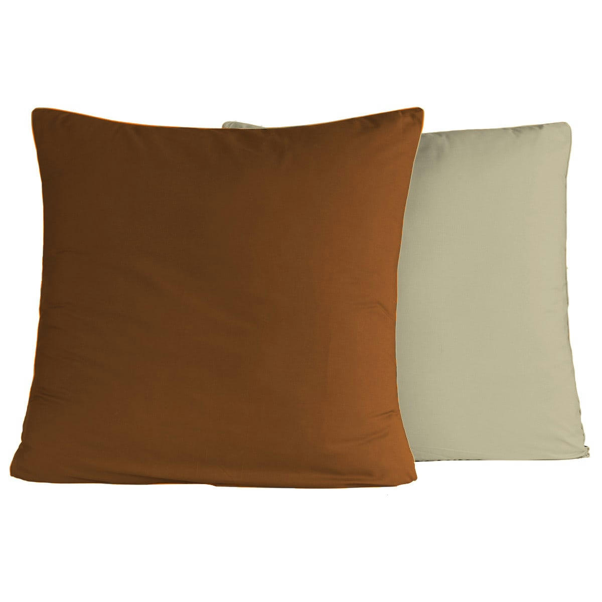 DOZMARY - 2 taies d'oreiller bicolores en percale coton brique/ficelle 65x65 cm