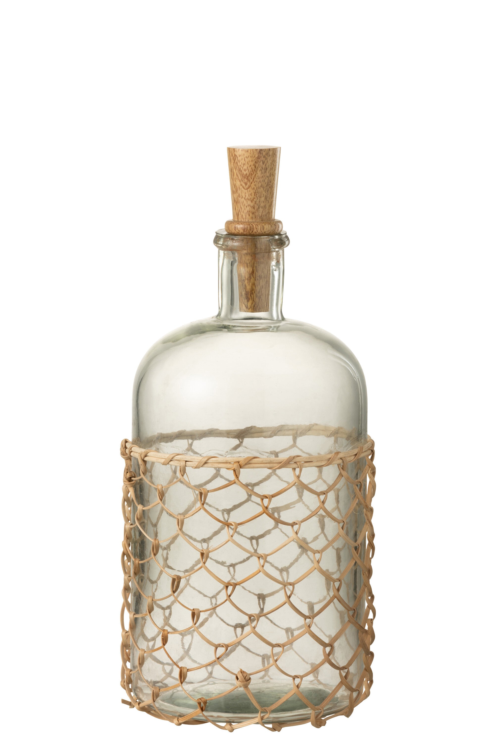 J-Line decoratie fles   kurk Breiwerk - glas/hout/riet - transparant