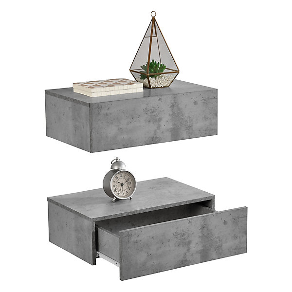 2 Etagères Murales pour Chambre avec 2 Tiroirs Effet Béton 46 x 30 x 15cm en.casa