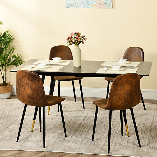 Ensemble table extensible noir effet bois 120-160 et 4 chaises style scandinave retro