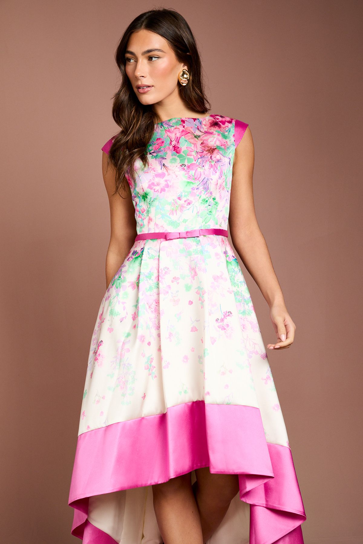 Coast Twill Hi-Lo Floral Printed Midi Dress