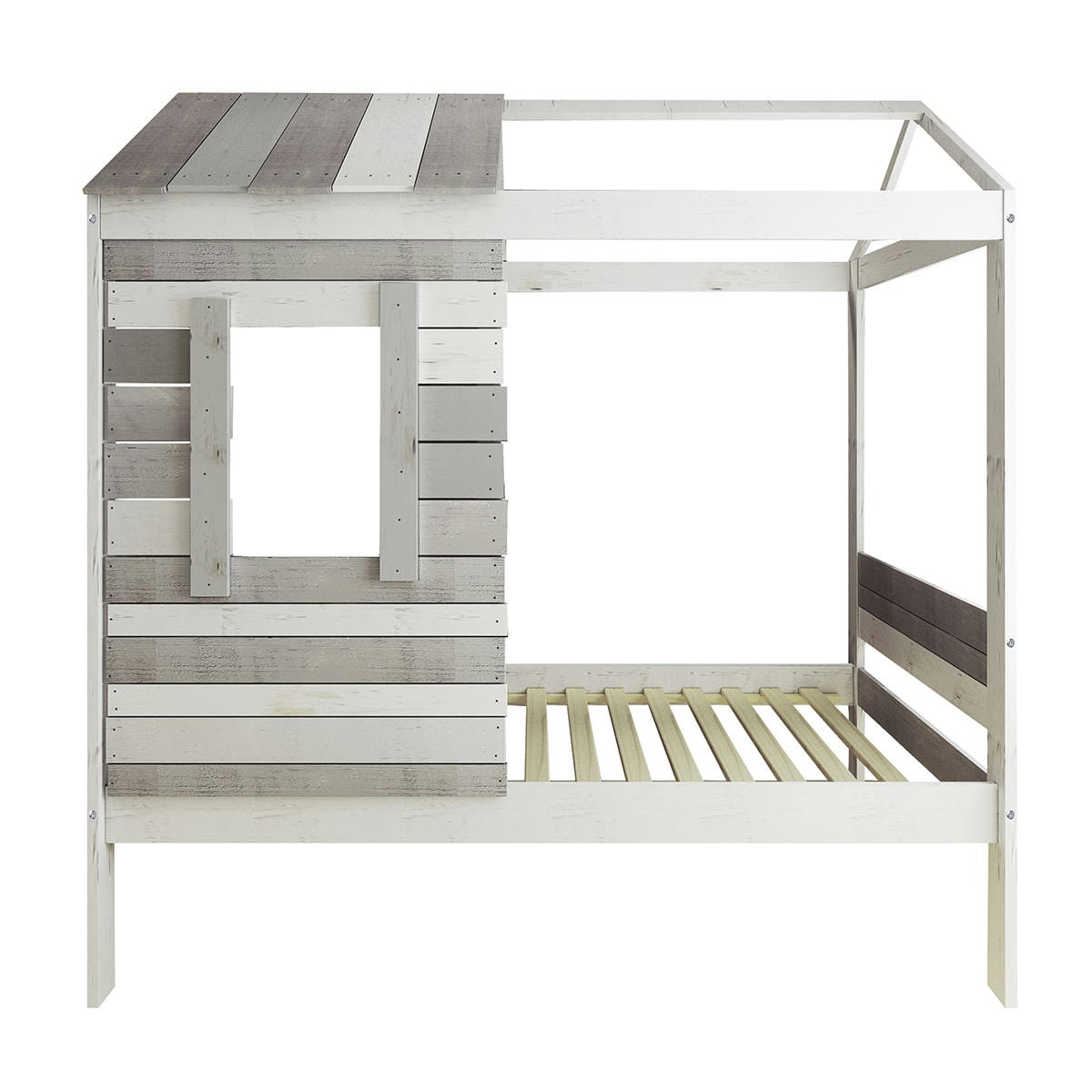 CHARLES - Lit cabane 90x190 cm bois massif gris