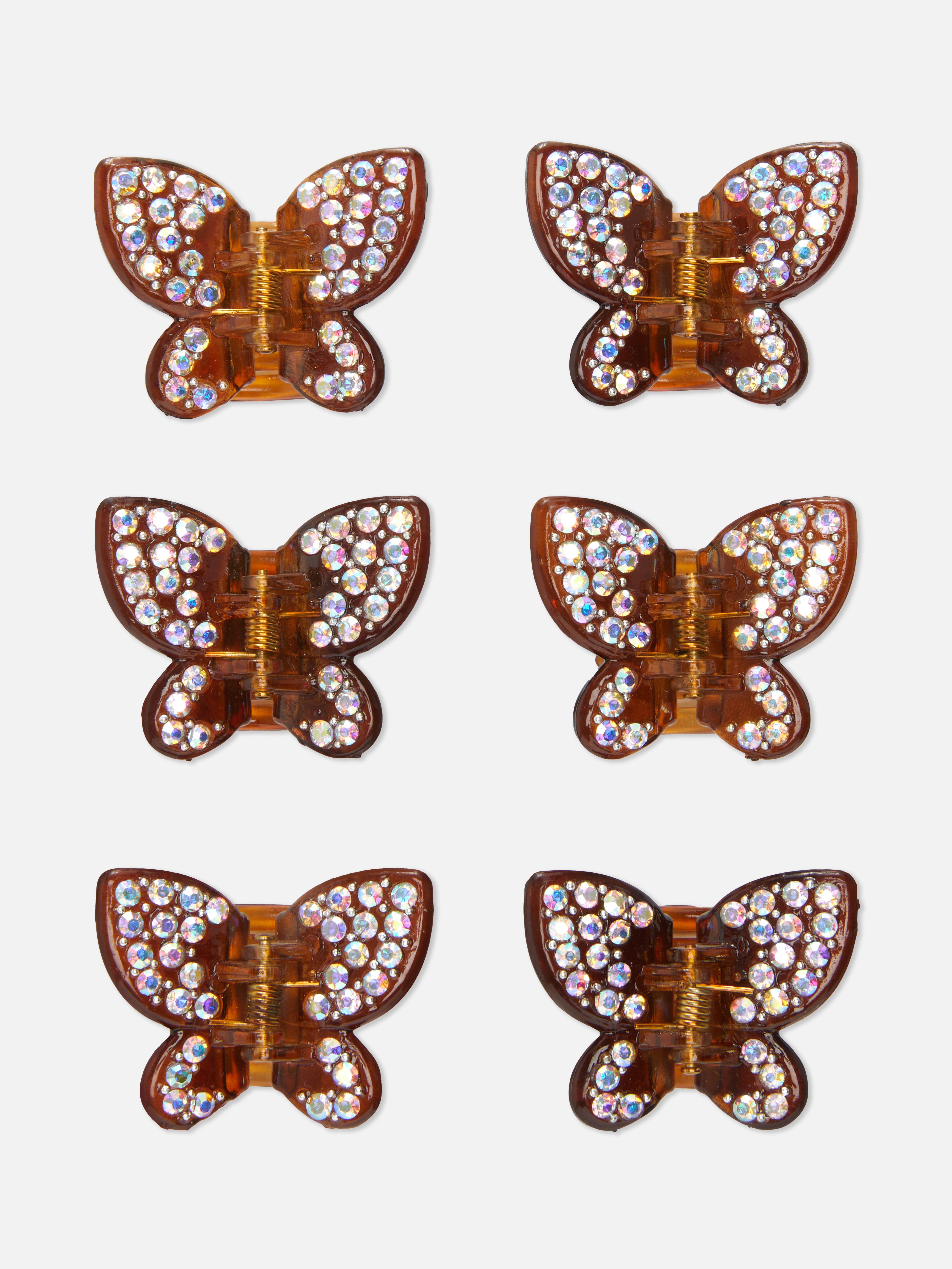 6pk Rhinestone Butterfly Clips