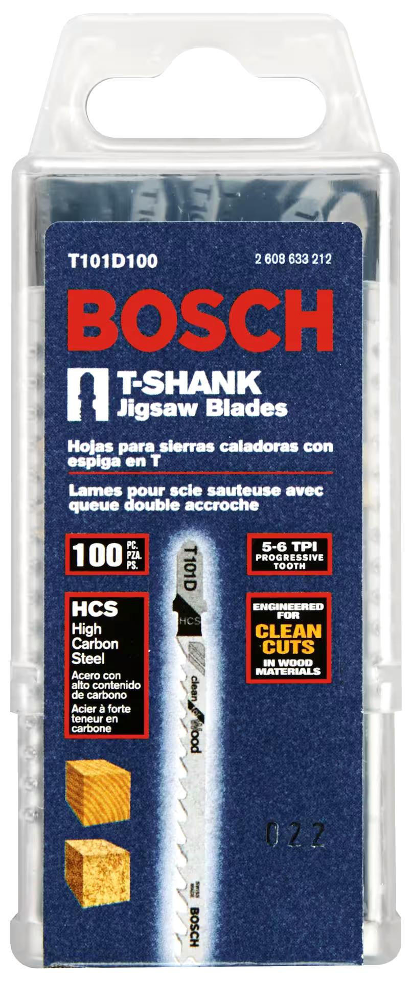 Bosch T101D 4-in 6 TPI T-Shank HCS Jigsaw Blade Set for Wood, 5-pc